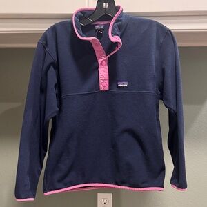 Patagonia youth Navy and Pink Fleece Pullover
